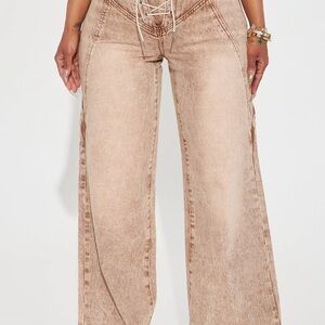 No Exception Lace Up Baggy Jeans - Brown